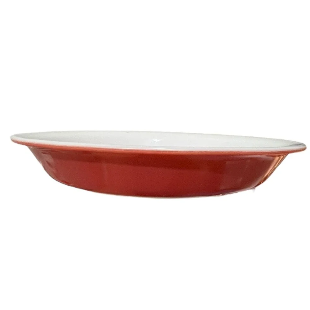Vintage Pyrex 909 Red White Milk Glass 9 Inch Round‎ Pie Plate Baking Dish USA
